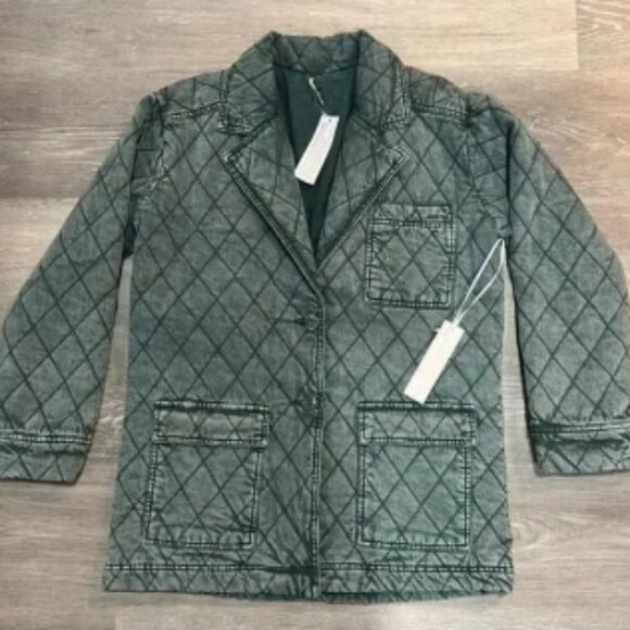 NWT Young Fabulous & Broke Walker Quilted Jacket Mineral Green Denim Coat Medium - Picture 1 of 4